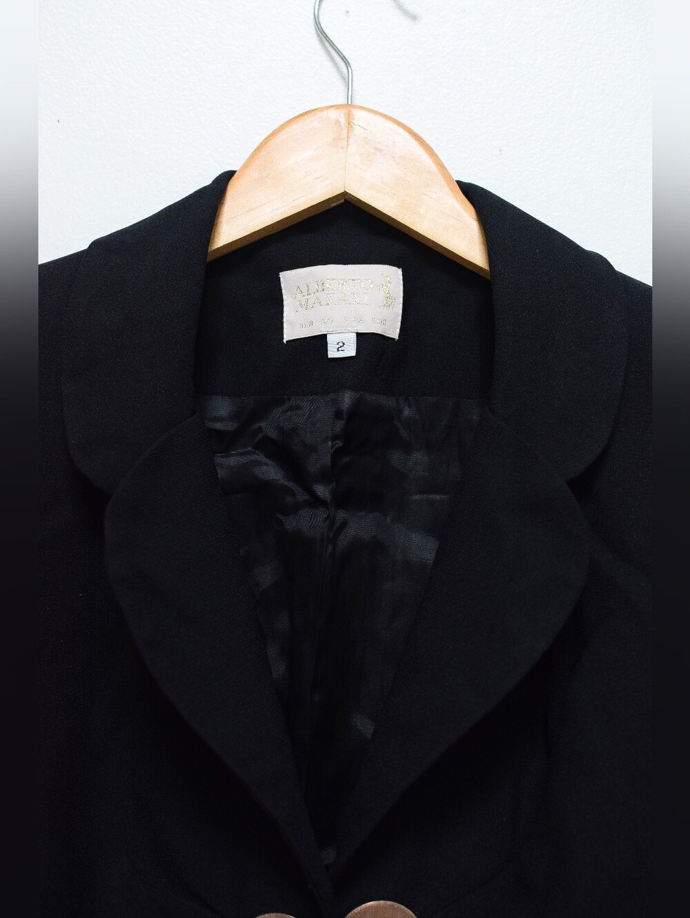 Vintage Alberto Makali Cropped Blazer Black Tie Front Size 2 90s - Picture 2 of 6